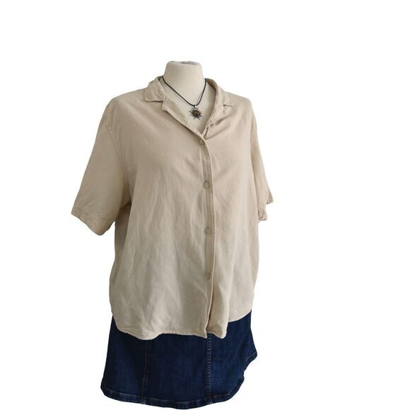 Uniqlo Women's Cream Linen Blend Minimalist Button Down Shirt L - Picture 4 of 6